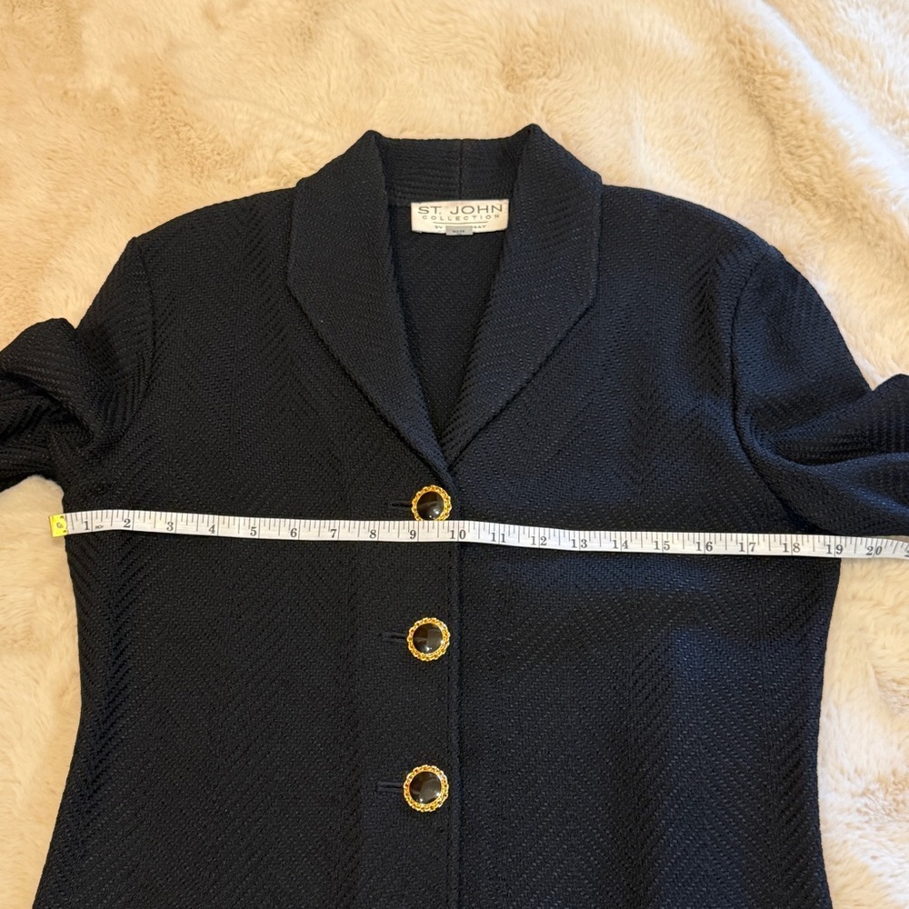 St John Collection Black Button-Front Blazer Jacket - Picture 7 of 11